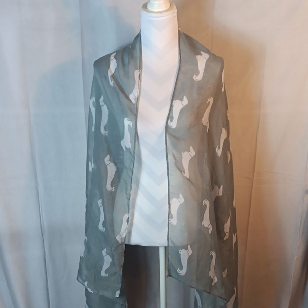Gray Sheer Dachshund  Print Scarf